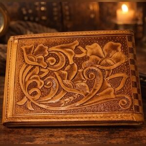 Tan Leather Wallet with Western Design